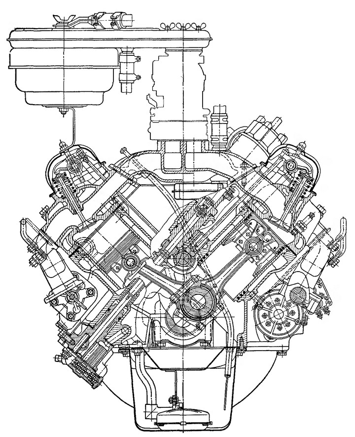 Рис. 17. Поперечный разрез двигателя ЗИЛ-1Э130